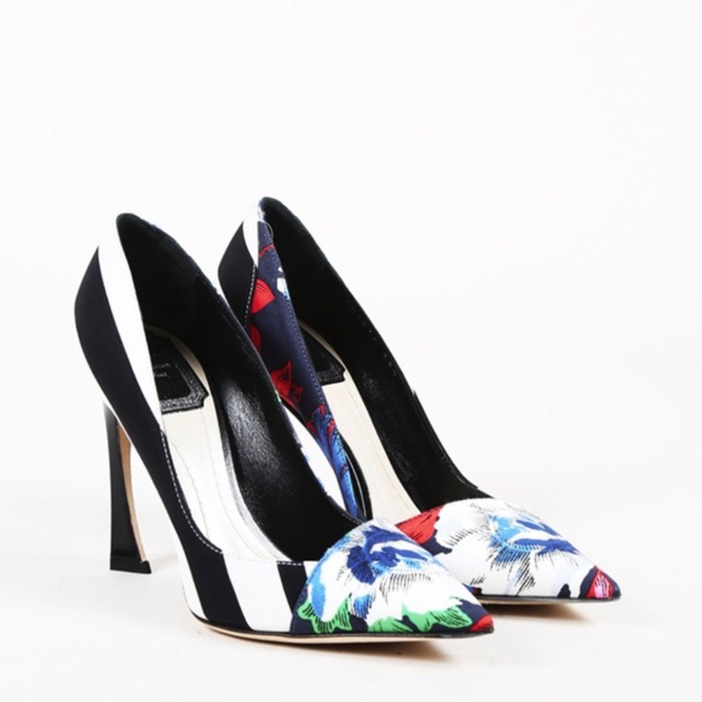 Christian Dior Multicolor Stripe & Floral Pumps